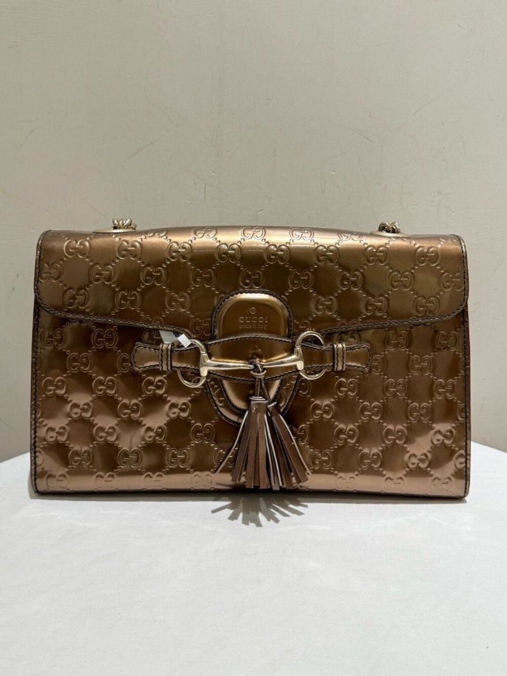 Gucci Emily Gold Patent Leather Chain Shoulder Bag
